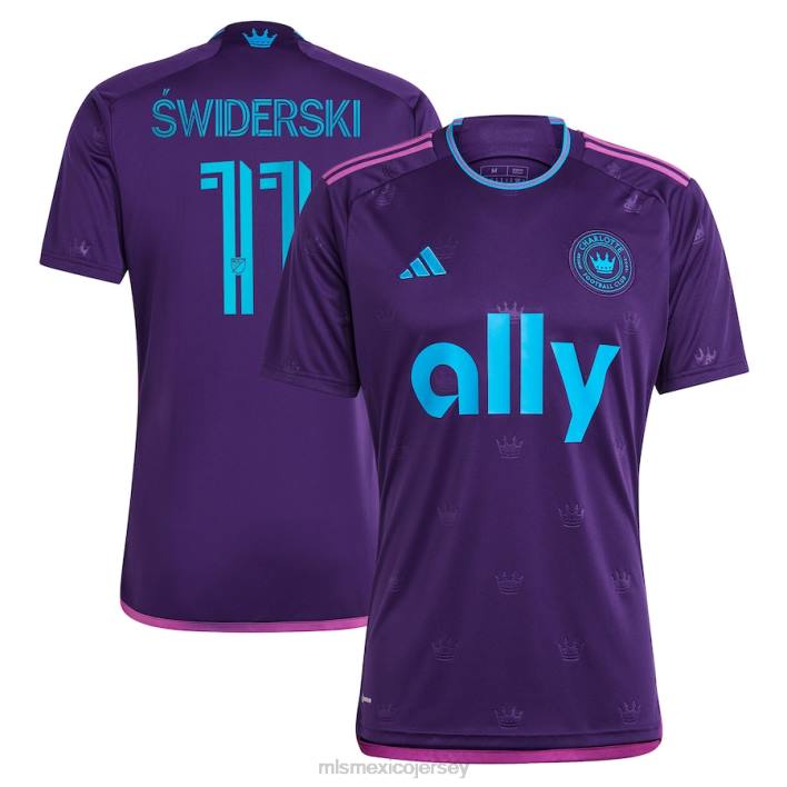 MLS Jerseys jerseyhombres charlotte fc karol swwiderski réplica camiseta adidas púrpura 2023 corona joya kit BJDD642