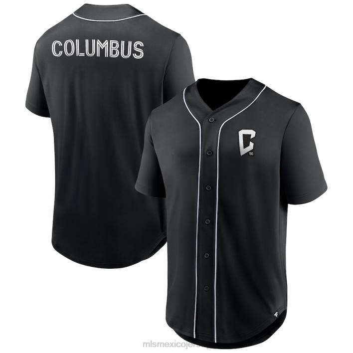MLS Jerseys jerseyhombres camiseta abotonada de béisbol de moda del tercer período negra con marca de fanáticos de la tripulación de colón BJDD231