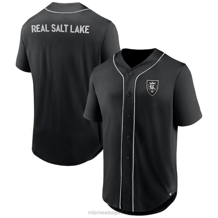 MLS Jerseys jerseyhombres Jersey con botones de béisbol a la moda del tercer período negro con la marca Real Salt Lake Fanatics BJDD379